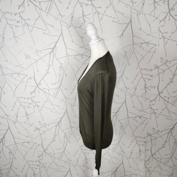 Theory Olive Green Silk Cashmere Blend Knit Yulia V-Neck Sweater - Picture 3 of 6